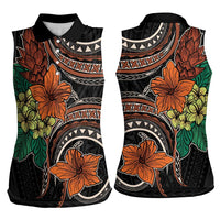 Vintage Hibiscus Pacific Floral Women Sleeveless Polo Shirt