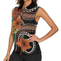 Vintage Hibiscus Pacific Floral Women Sleeveless Polo Shirt