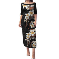 Vintage Plumeria Pacific Floral Family Matching Puletasi and Hawaiian Shirt LT9 Mom's Dress Black - Polynesian Pride