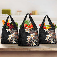 Vintage Plumeria Pacific Floral Grocery Bag LT9 3-pack One Size Black - Polynesian Pride