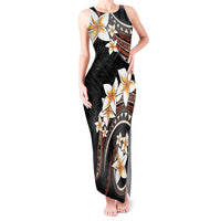 Vintage Plumeria Pacific Floral Tank Maxi Dress LT9 Women Black - Polynesian Pride