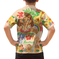 Kawaii Hula Girls Family Matching Off Shoulder Short Dress and Hawaiian Shirt Aloha Hibiscus Flowers