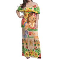 Kawaii Hula Girls Off Shoulder Maxi Dress Aloha Hibiscus Flowers LT9 Women Nude - Polynesian Pride