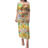 Kawaii Hula Girls Puletasi Aloha Hibiscus Flowers LT9 Long Dress Nude - Polynesian Pride