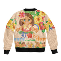 Kawaii Hula Girls Sleeve Zip Bomber Jacket Aloha Hibiscus Flowers