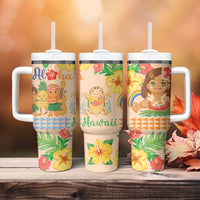 Kawaii Hula Girls Tumbler With Handle Aloha Hibiscus Flowers