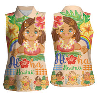 Kawaii Hula Girls Women Sleeveless Polo Shirt Aloha Hibiscus Flowers
