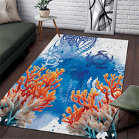 Hibiscus Turtle Tattoo Coral Reef Area Rug with Polynesian Tribal