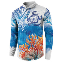 Hibiscus Turtle Tattoo Coral Reef Button Sweatshirt with Polynesian Tribal LT9 - Polynesian Pride