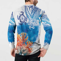 Hibiscus Turtle Tattoo Coral Reef Button Sweatshirt with Polynesian Tribal LT9 - Polynesian Pride
