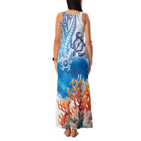 Hibiscus Turtle Tattoo Coral Reef Family Matching Tank Maxi Dress and Hawaiian Shirt with Polynesian Tribal
