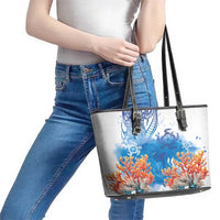 Hibiscus Turtle Tattoo Coral Reef Leather Tote Bag with Polynesian Tribal LT9 - Polynesian Pride