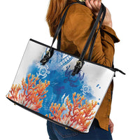 Hibiscus Turtle Tattoo Coral Reef Leather Tote Bag with Polynesian Tribal LT9 - Polynesian Pride