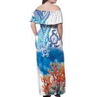 Hibiscus Turtle Tattoo Coral Reef Off Shoulder Maxi Dress with Polynesian Tribal LT9 - Polynesian Pride