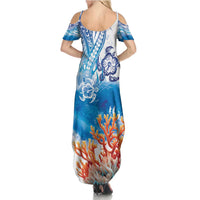 Hibiscus Turtle Tattoo Coral Reef Summer Maxi Dress with Polynesian Tribal LT9 - Polynesian Pride