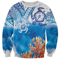 Hibiscus Turtle Tattoo Coral Reef Sweatshirt with Polynesian Tribal LT9 Unisex White - Polynesian Pride