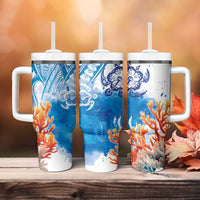 Hibiscus Turtle Tattoo Coral Reef Tumbler With Handle with Polynesian Tribal LT9 - Polynesian Pride