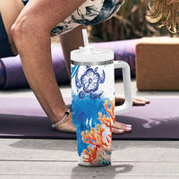 Hibiscus Turtle Tattoo Coral Reef Tumbler With Handle with Polynesian Tribal LT9 - Polynesian Pride
