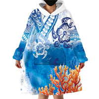 Hibiscus Turtle Tattoo Coral Reef Wearable Blanket Hoodie with Polynesian Tribal LT9 - Polynesian Pride