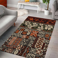 Pacific Hibiscus Tapa Tribal Vintage Area Rug Brown Motif LT9 - Polynesian Pride