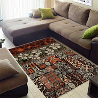 Pacific Hibiscus Tapa Tribal Vintage Area Rug Brown Motif LT9 - Polynesian Pride