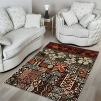 Pacific Hibiscus Tapa Tribal Vintage Area Rug Brown Motif LT9 - Polynesian Pride