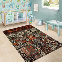 Pacific Hibiscus Tapa Tribal Vintage Area Rug Brown Motif LT9 - Polynesian Pride