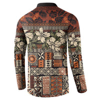 Pacific Hibiscus Tapa Tribal Vintage Button Sweatshirt Brown Motif LT9 - Polynesian Pride