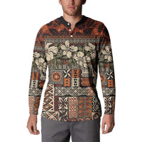Pacific Hibiscus Tapa Tribal Vintage Button Sweatshirt Brown Motif LT9 - Polynesian Pride