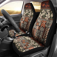 Pacific Hibiscus Tapa Tribal Vintage Car Seat Cover Brown Motif