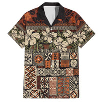 Pacific Hibiscus Tapa Tribal Vintage Family Matching Tank Maxi Dress and Hawaiian Shirt Brown Motif