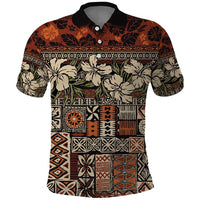 Pacific Hibiscus Tapa Tribal Vintage Polo Shirt Brown Motif LT9 Brown - Polynesian Pride