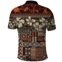 Pacific Hibiscus Tapa Tribal Vintage Polo Shirt Brown Motif LT9 - Polynesian Pride