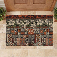Pacific Hibiscus Tapa Tribal Vintage Rubber Doormat Brown Motif LT9 Brown - Polynesian Pride