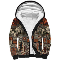 Pacific Hibiscus Tapa Tribal Vintage Sherpa Hoodie Brown Motif LT9 Unisex Brown - Polynesian Pride