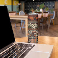 Pacific Hibiscus Tapa Tribal Vintage Skinny Tumbler Brown Motif LT9 - Polynesian Pride