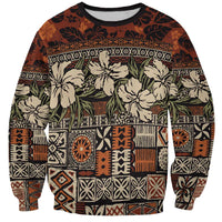 Pacific Hibiscus Tapa Tribal Vintage Sweatshirt Brown Motif LT9 Unisex Brown - Polynesian Pride
