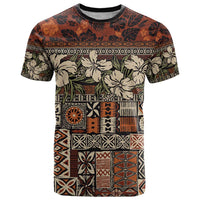 Pacific Hibiscus Tapa Tribal Vintage T Shirt Brown Motif LT9 Brown - Polynesian Pride