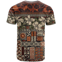 Pacific Hibiscus Tapa Tribal Vintage T Shirt Brown Motif LT9 - Polynesian Pride