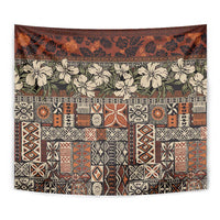 Pacific Hibiscus Tapa Tribal Vintage Tapestry Brown Motif