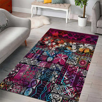 Pacific Hibiscus Tapa Tribal Vintage Area Rug Pink Motif LT9 - Polynesian Pride