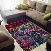 Pacific Hibiscus Tapa Tribal Vintage Area Rug Pink Motif LT9 - Polynesian Pride
