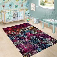 Pacific Hibiscus Tapa Tribal Vintage Area Rug Pink Motif LT9 - Polynesian Pride