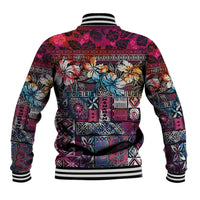 Pacific Hibiscus Tapa Tribal Vintage Baseball Jacket Pink Motif LT9 - Polynesian Pride