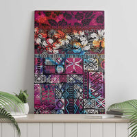 Pacific Hibiscus Tapa Tribal Vintage Canvas Wall Art Pink Motif LT9 - Polynesian Pride