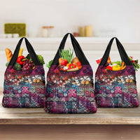 Pacific Hibiscus Tapa Tribal Vintage Grocery Bag Pink Motif LT9 3-pack One Size Pink - Polynesian Pride