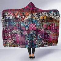 Pacific Hibiscus Tapa Tribal Vintage Hooded Blanket Pink Motif LT9 One Size Pink - Polynesian Pride