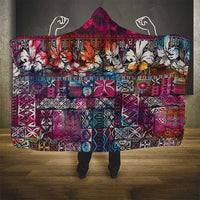 Pacific Hibiscus Tapa Tribal Vintage Hooded Blanket Pink Motif LT9 - Polynesian Pride