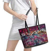 Pacific Hibiscus Tapa Tribal Vintage Leather Tote Bag Pink Motif LT9 - Polynesian Pride