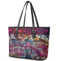 Pacific Hibiscus Tapa Tribal Vintage Leather Tote Bag Pink Motif LT9 - Polynesian Pride